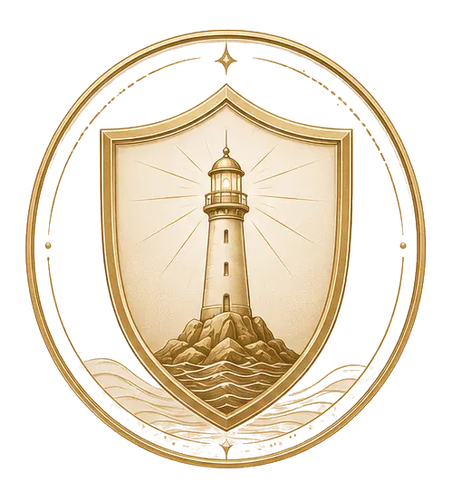 Phare protégé par un bouclier symbolisant la valeur de sécurité
