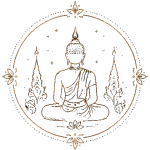 Icone d'illustration qui représente la silhouette d'un bouddha de style thailandais en train de méditer dans la position du lotus.